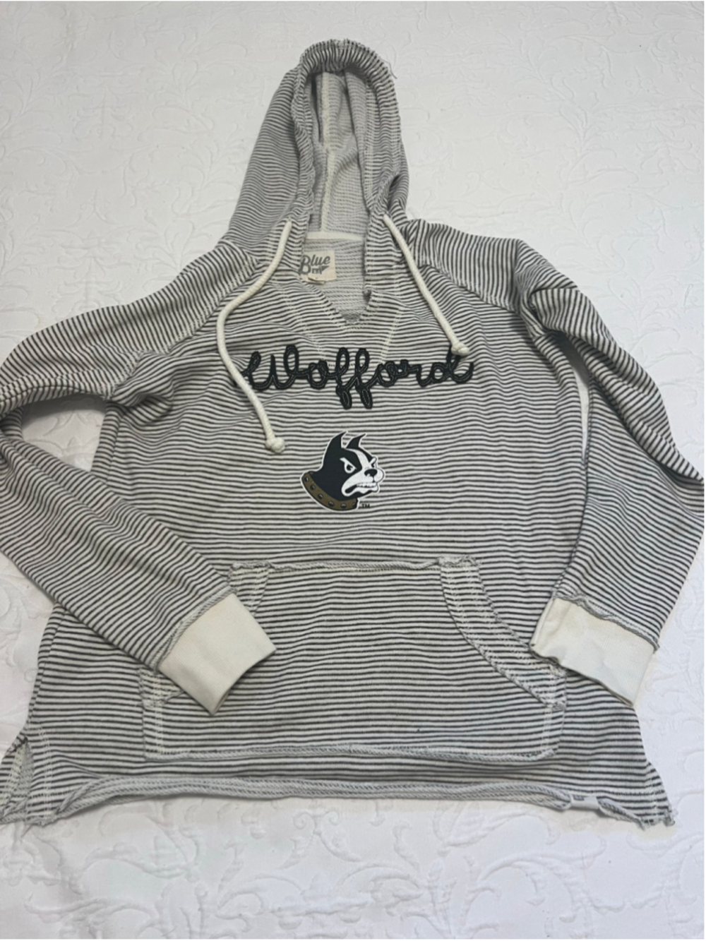Women's 84 Wofford College Hoodie Size M Taupe Grey White Striped
